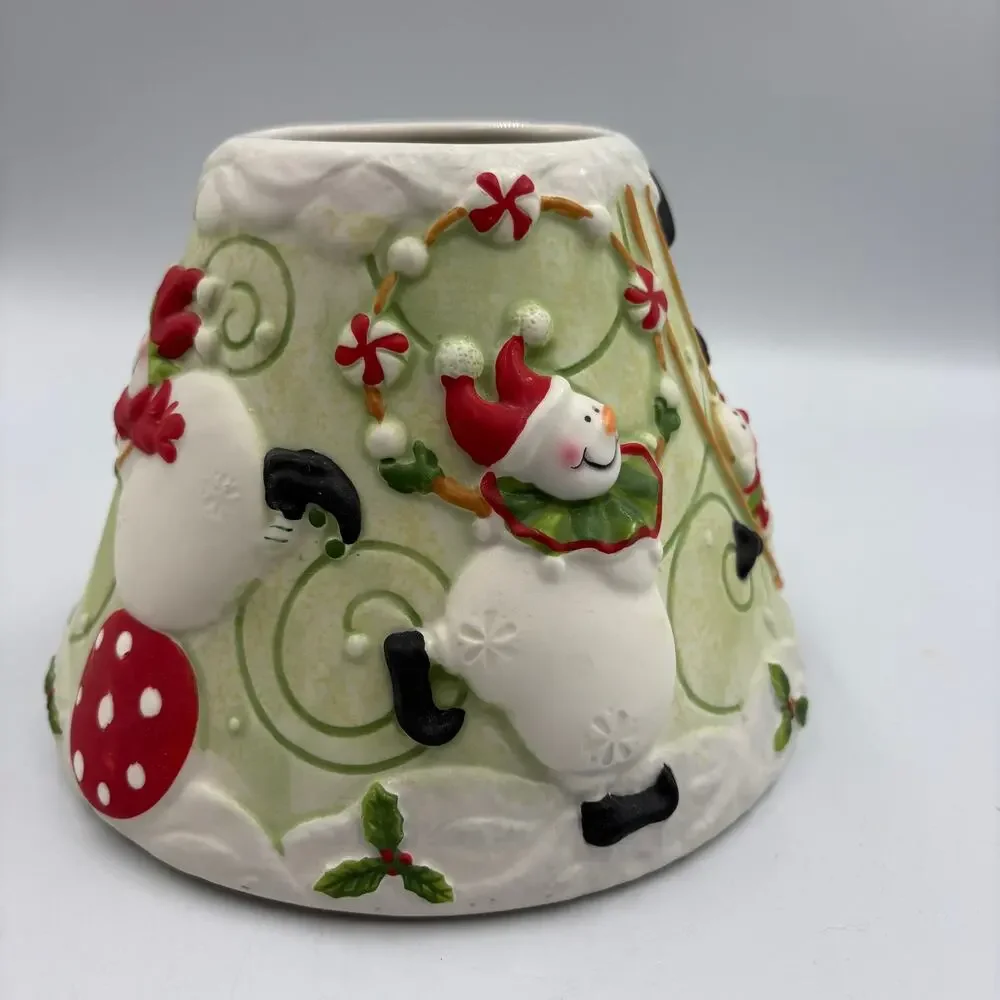 Yankee Candle Large Jar Candle Shade Topper Christmas Ceramic Holiday Snowmen